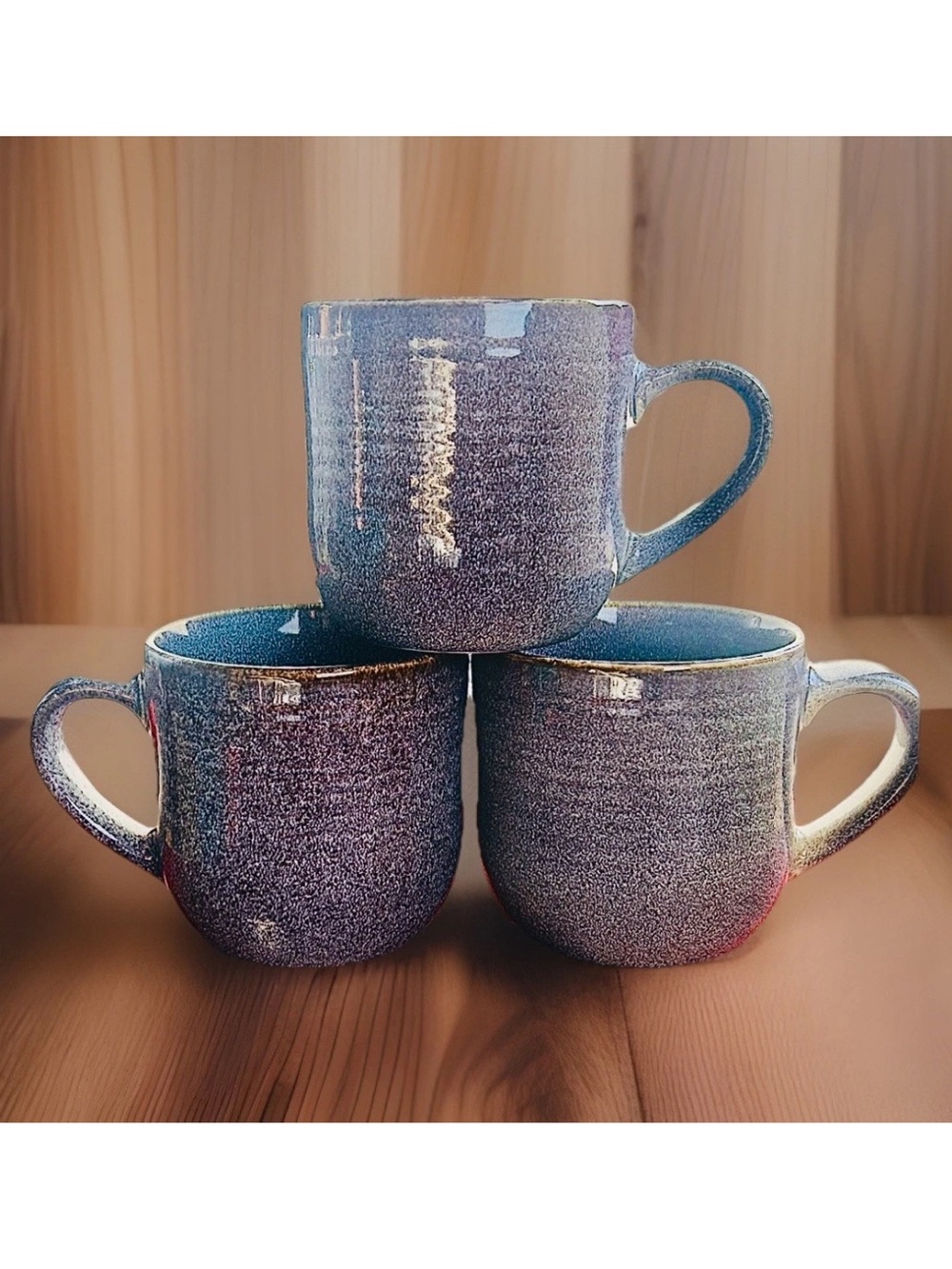Elanze Designs Stoneware Reactive Glaze Coffee Mug Purple Ombre Blue SET of 3